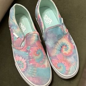 Vans womens pastel tie-dye slip-ons, size 8.5